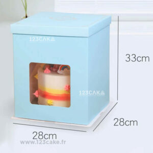 Boîte Haute pour Layer Cake - Bleue avec fenêtre - 28x28x33cm