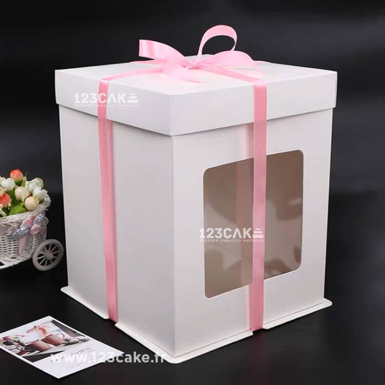 Boîte Haute pour Layer Cake - Blanche avec fenêtre - 123CAKE