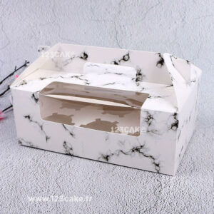 Boîte à Cupcake Blanc Brillant avec Motif Marbre, Élégante et Pratique, Disponible en 3 Tailles, Idéale pour les Événements Spéciaux, 123 Cake