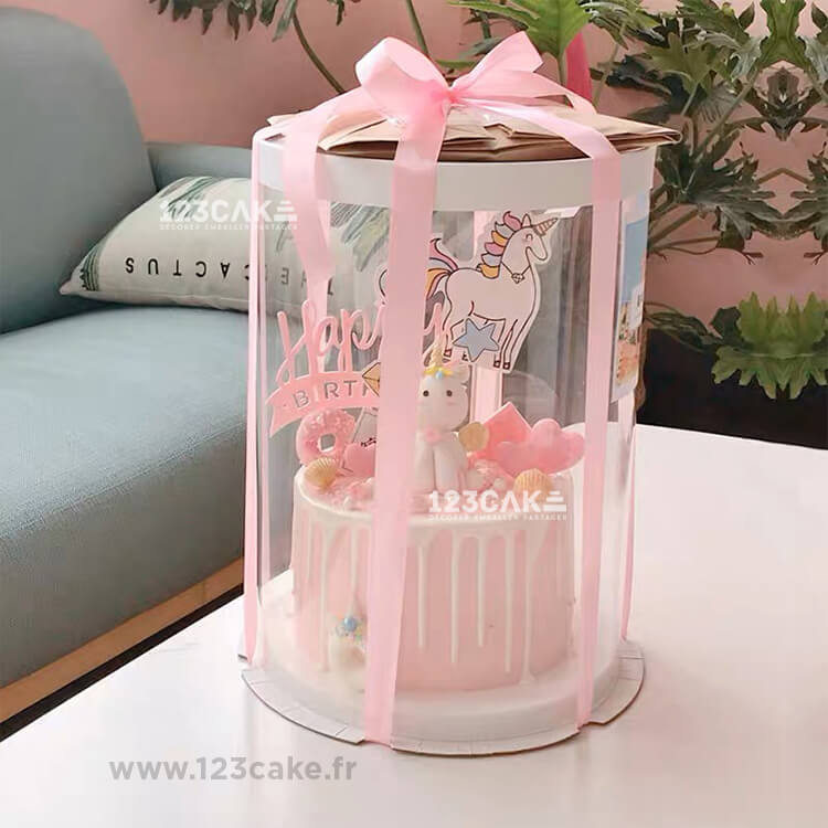 Boîte à gateau - Layers Cake - ronde transparente et blanche