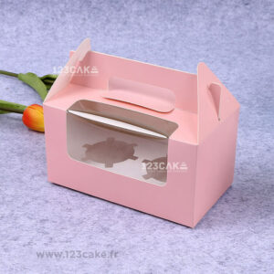 Boîte Rose pour 2 Cupcakes avec Poignée et Fenêtre - Vendue à l'unité