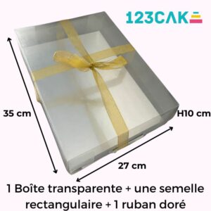 Boîte Number Cake Transparente avec Semelle Rectangulaire et Ruban Doré