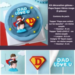 Kit décoration gâteau fête des pères – Papa Super-Héros rouge